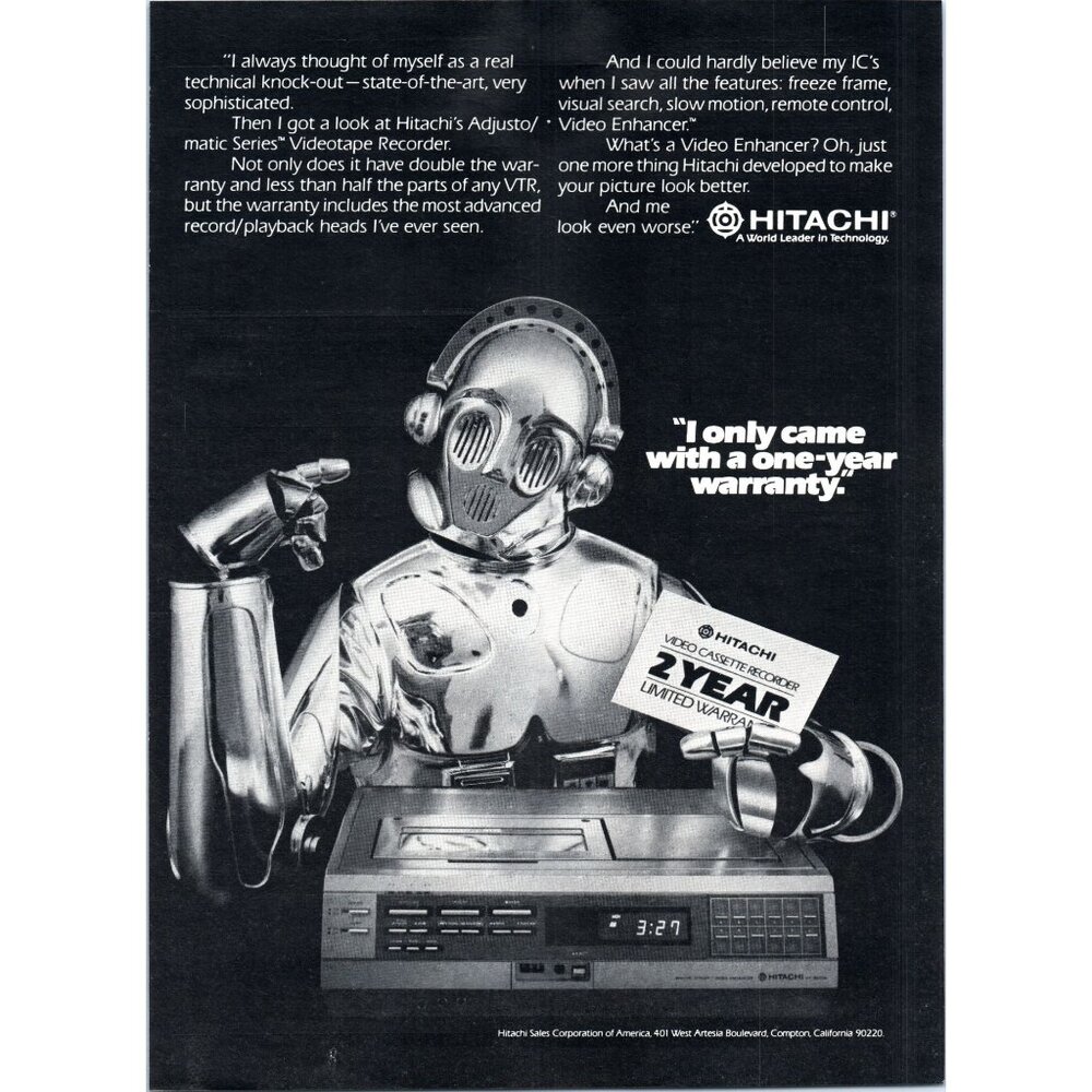 1981 Hitachi VCR VTR Star Wars C-3PO Droid Vintage Print Ad 70s Tech Wall Art